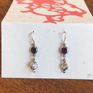 Gemstone cut amethyst and CZ dangle earrings